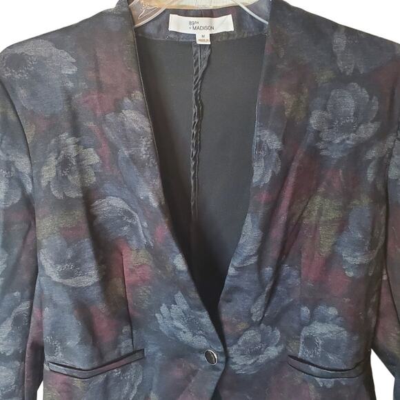 89th + Madison Black Subtle Brocade-Lite Floral Blazer Jacket, Medium - Picture 2 of 6
